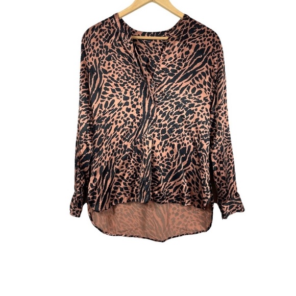 Rails Pearl Animal Print Popover Top In Cinnamon Mixed Animal Size S - Picture 1 of 11